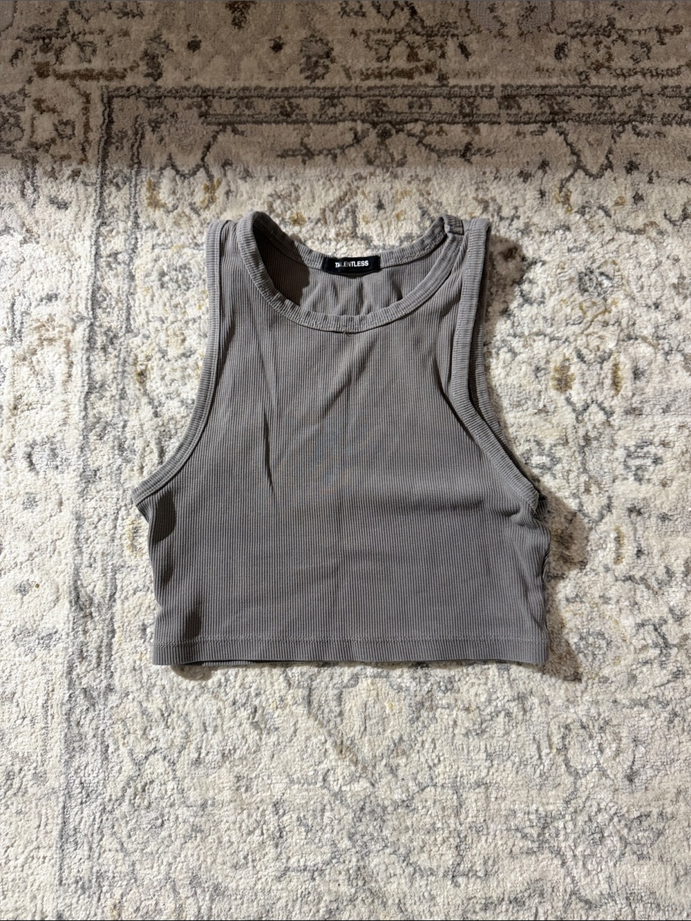 TALENTLESS Women's Ribbed Grey Cropped Tank Top